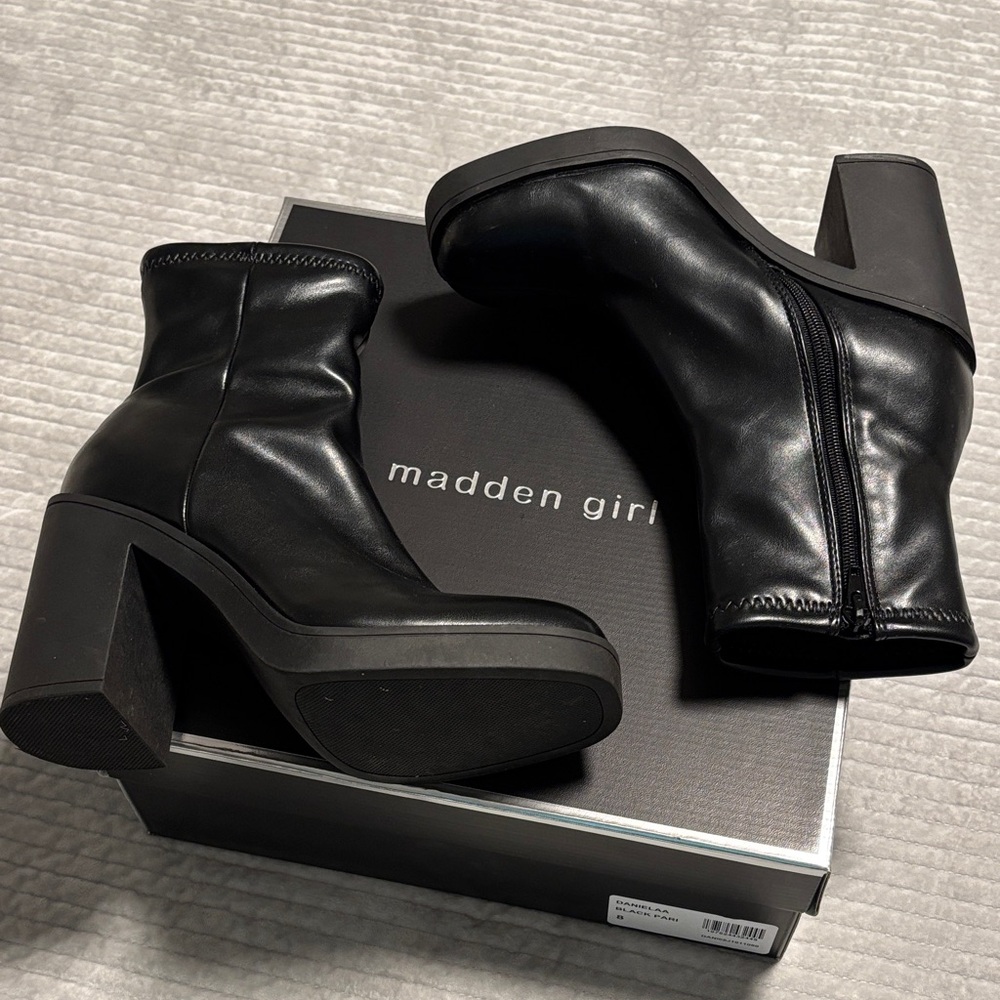 Madden Girl Sleek Black Heeled Boots